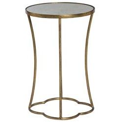 Popular Clarissa Hollywood Regency Antique Mirror Gold Leaf Side Table For Antiqued Gold Leaf Console Tables (View 1 of 15)