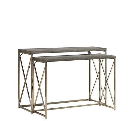 Popular Monarch Specialties 2 Piece Dark Taupe/Chrome Console For 2 Piece Round Console Tables Set (View 4 of 15)