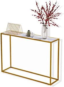 Popular White Marble Gold Metal Console Tables With Amazon: Gold Marble Console Tables Narrow,Modern Open (View 1 of 15)