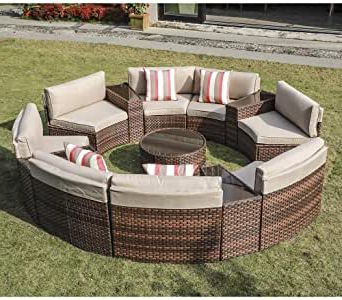 Popular Wicker Console Tables Throughout Amazon: Sunsitt Outdoor 13 Piece Round Sectional Set (View 5 of 15)