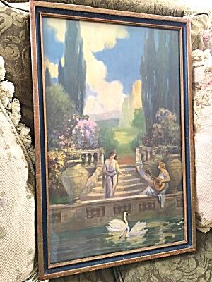 Preferred Antique Art Deco 1920'S Framed Print Ladies Swans Garden R With Landscape Framed Art Prints (View 1 of 15)