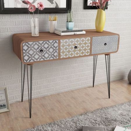 Preferred Open Storage Console Tables With Console Table With 3 Drawers Brown (View 3 of 15)