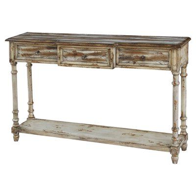 Pulaski Rustic Distressed Chic Three Drawer Console Table With Popular Square Weathered White Wood Console Tables (View 8 of 15)