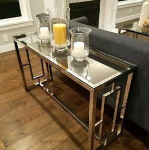 Recent Glass And Chrome Console Tables Regarding Chrome Console Table Glass Top Luxury Glamour Entry Hall (View 4 of 15)