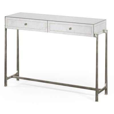 Recent Jonathan Charles 494193 S Luxe Eglomise And Silver Iron For Gold And Mirror Modern Cube Console Tables (View 3 of 15)