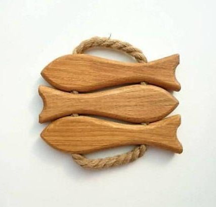 Recent Nature Wood Wall Art With Regard To Fishes / Trivet / Natural Oak / Linen Rope / Handcrafted (View 7 of 15)