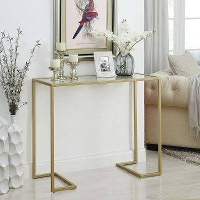 Recent Thatcher Glass Top Console Gold – Carolina Chair & Table Throughout Geometric Glass Top Gold Console Tables (View 1 of 15)