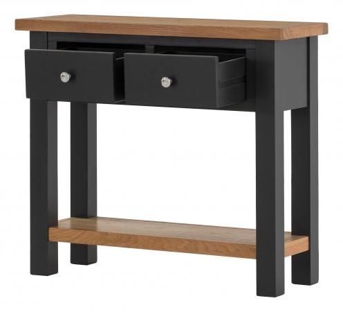 Recent Vancouver Compact 2 Drawer Console Table – Oak And Black Inside 2 Drawer Console Tables (View 9 of 15)