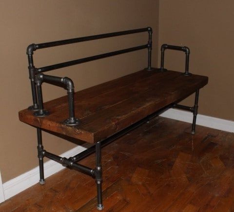 Reclaimed Wood Bench Industrial Pipe Benchreclaimedwoodusa Throughout Most Recent Aged Black Iron Console Tables (View 13 of 15)