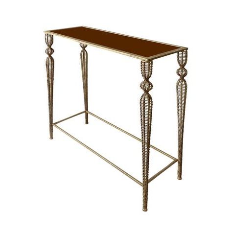 Rectangular Glass Top Console Tables For Most Current Midcentury French Rectangular Gold Metal Mesh Leg Console (View 14 of 15)