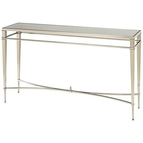 Rectangular Glass Top Console Tables In Popular Mallory 54" Wide Rectangular Glass And Nickel Sofa Table (View 7 of 15)