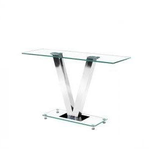 Rectangular Glass Top Console Tables Throughout 2020 Venus Console Table Rectangular In Clear Glass And Chrome (View 12 of 15)