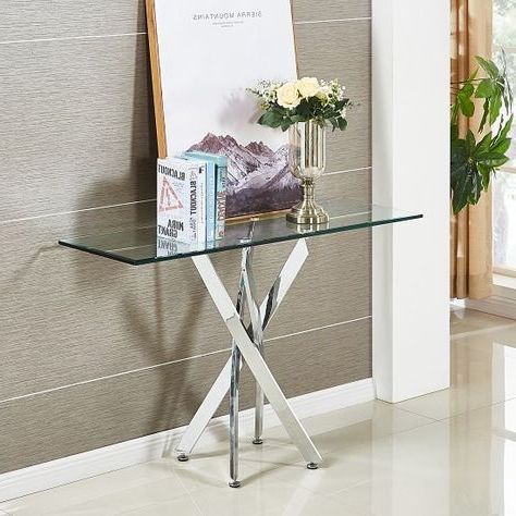Rectangular Glass Top Console Tables Within Recent Daytona Glass Console Table Rectangular In Clear With (View 10 of 15)
