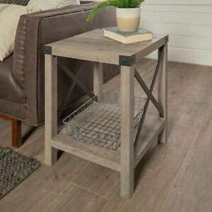 Rustic Urban Industrial Wood Square End Table X Shaped With Regard To 2019 Gray Wood Black Steel Console Tables (View 5 of 15)
