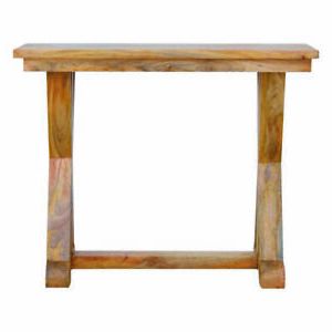 Scandinavian Solid Mango Wood Slim Console Table Trestle For Latest Natural Mango Wood Console Tables (View 5 of 15)