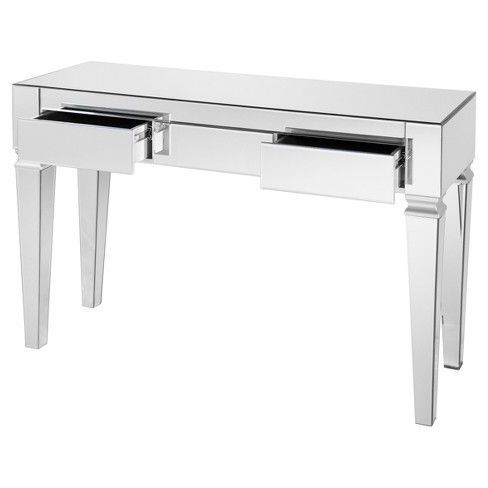 Silver Mirror And Chrome Console Tables Within Trendy Darla Contemporary Mirrored Console Table – Aiden Lane (View 1 of 15)