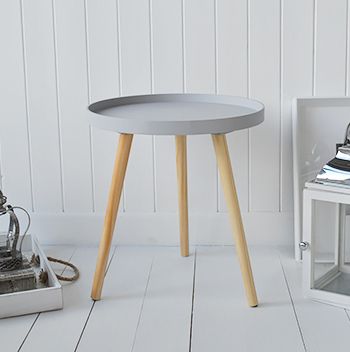 Small Grey Wooden Bedside Table With Tripod Legs Throughout Best And Newest Console Tables With Tripod Legs (View 3 of 15)