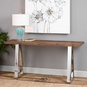 Solid Fir Wood Console Table With Stainless Steel Legs With Current Stainless Steel Console Tables (View 11 of 15)