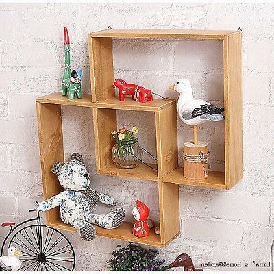 Solid Wood Intersecting Wall Shelf Vintage Pine Storage With Regard To Well Liked Oak Wood Wall Art (View 8 of 15)