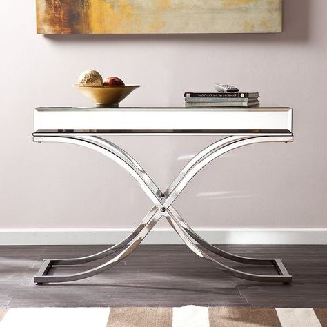 Southern Enterprises Ava Mirrored Console Table, Chrome With 2020 Glass And Chrome Console Tables (View 3 of 15)