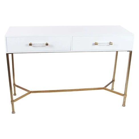 Square Black And Brushed Gold Console Tables For Recent Metal And Wood Rectangular Console Table White – Olivia (View 6 of 15)