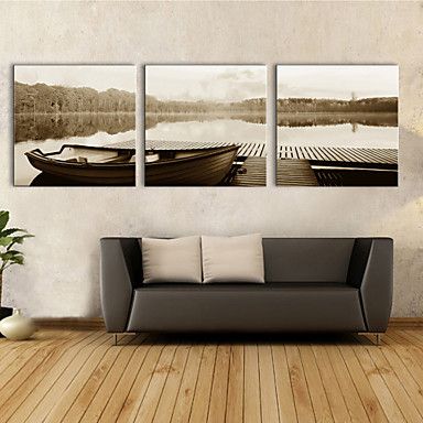 Stretched Canvas Art Landscape Lake Boat Set Of 3 762200 With Most Recent Landscape Wall Art (View 14 of 15)