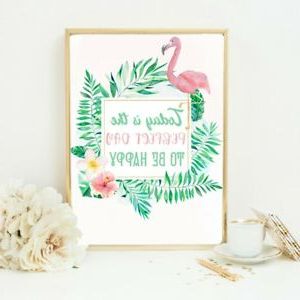 Summer Wall Art Regarding Well Known Flamingo Happy Quote Print Wall Art Summer Tropical (View 12 of 15)