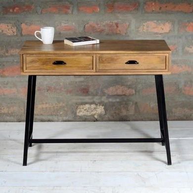 Suri Industrial 2 Drawer Console Table In Mango Wood And In Widely Used Gray Wood Black Steel Console Tables (View 13 of 15)