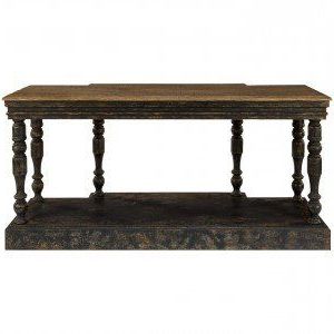 Swan Black Console Tables Within Most Recently Released Distressed Black Farm Style Buffet Table With Oak Top # (View 6 of 15)
