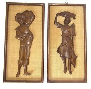 Tiki Boho Man And Woman Tropical Carved Wood Vintage Wall In 2018 Tropical Wood Wall Art (View 3 of 15)