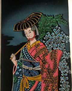 Tokyo Wall Art Within Current Vintage Asian Japanese Scroll Geisha Painting On Velvet (View 14 of 15)