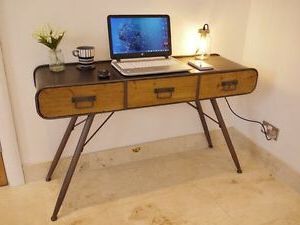 Trendy Industrial Retro Vintage Reclaimed Style Metal Wooden Desk For Vintage Gray Oak Console Tables (View 13 of 15)