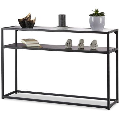 Trendy Relaxdays Glass Console Table, Transparent Tabletop, Metal With Glass And Pewter Console Tables (View 3 of 15)