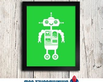 Trendy Robot Wall Art Inside Items Similar To Set Of 3 Robot Nursery Prints  8X10 On Etsy (View 14 of 15)