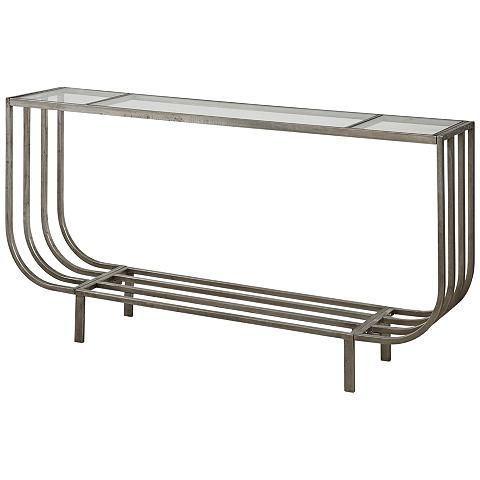 Trendy Silver Leaf Rectangle Console Tables With Arlice 67 3/4" Wide Clear Glass Silver Leaf Console Table (View 12 of 15)
