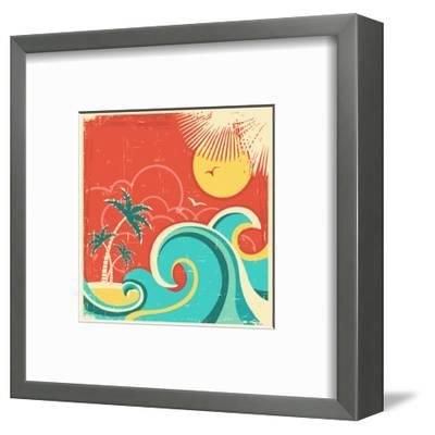 Trendy Tropical Framed Art Prints Intended For Vintage Tropical Poster With Island And Palms Art Print (View 13 of 15)