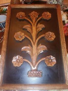 Vintage Hand Carved Oak Wood Folk Art Tree Of Life Framed Regarding Most Current Hexagons Wood Wall Art (View 1 of 15)