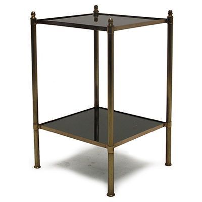Vintage Square Brass And Smoked Glass Two Tier Side Table Pertaining To Newest Brass Smoked Glass Console Tables (View 14 of 15)