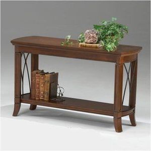 Warm Pecan Console Tables Intended For Trendy Bernards Cathedral Style Sofa Table With Metal Accents And (View 1 of 15)