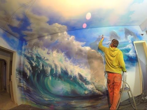 Wave Wall Art Intended For Newest Painting An Ocean Wave – Airbrush /Spraygun Mural – Youtube (View 12 of 15)