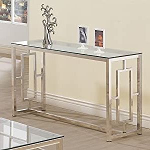 Well Known Amazon: Console Table For Entryway Glass Top Modern Throughout Metallic Silver Console Tables (View 9 of 15)