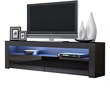 Well Known Amazon: Tv Console Milano Classic Black – Tv Stand Up Intended For Matte Black Console Tables (View 10 of 15)