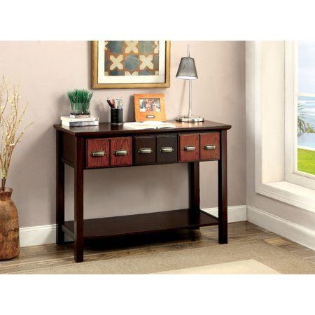 Well Known Furniture Of America Genine Transitional 2 Tone 3 Drawer With Regard To Brown Wood Console Tables (View 2 of 15)