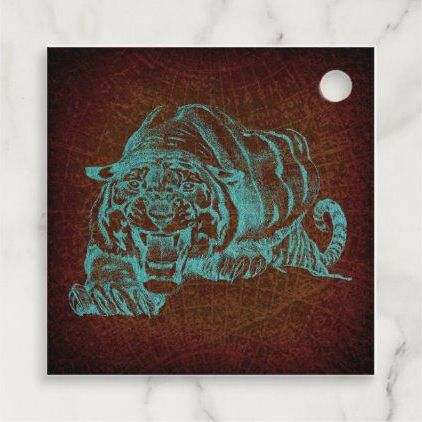 Well Known Tiger Wall Art Within Teal Vintage Tiger & Old Fashioned Map Background Favor (View 13 of 15)
