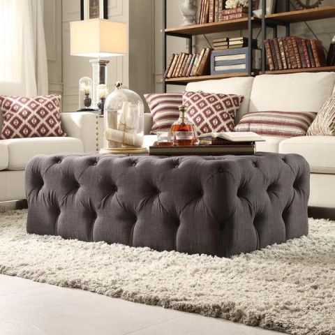 Well Known Tribecca Home Knightsbridge Rectangular Linen Tufted Pertaining To Tufted Ottoman Console Tables (View 13 of 15)