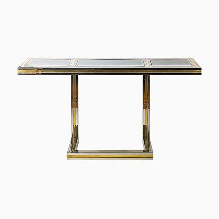 Well Known Vintage Italian Brass, Chrome, And Glass Console Table In Pertaining To Brass Smoked Glass Console Tables (View 3 of 15)