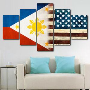 Well Known Wall Framed Art Prints With Framed American Philippine Flag Poster 5 Pcs Canvas Print (View 10 of 15)