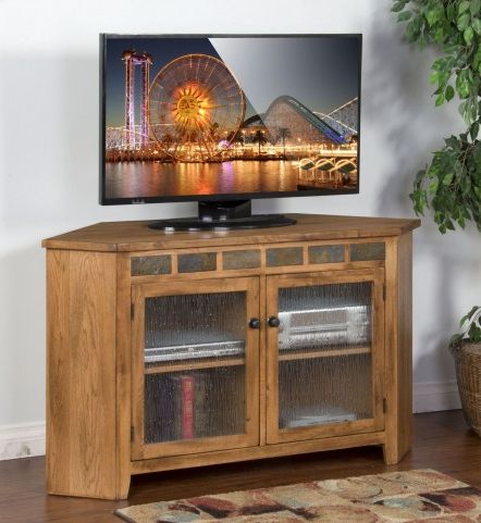 Well Liked Light Natural Drum Console Tables For Sedona Rustic Oak Corner Tv Console From Sunny Designs (View 12 of 15)