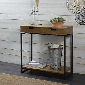 Well Liked Small Entry Console Table Metal Wood Storage Drawers Shelf Pertaining To Natural And Caviar Black Console Tables (View 2 of 15)
