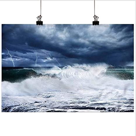 Well Liked Wave Wall Art With Amazon: Wave Abstract Wall Art Cold Dramatic Powerful (View 5 of 15)